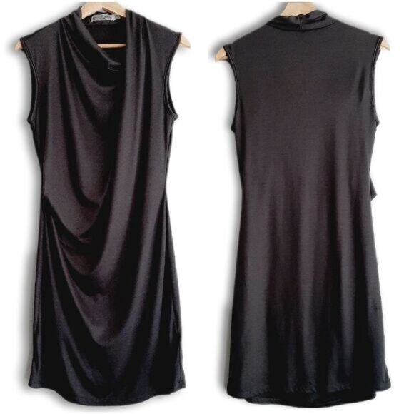 MOSS JANG / Soft Draped Gathered Sleeveless Comfy Stretch Mini Dress Gray Sz S - Picture 2 of 14